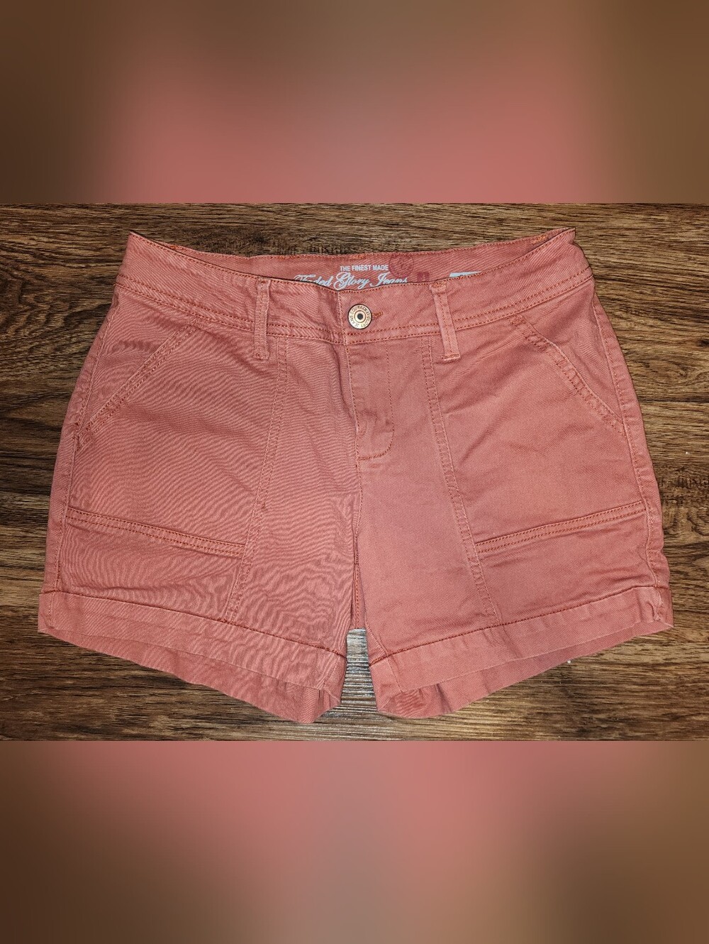 Women's Rose Orange Cargo Pocket Jean Shorts